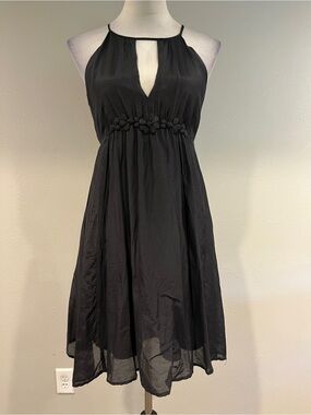 Poetry‎ Clothing Black Halter Neck silk Floral Waist Mini Dress size small